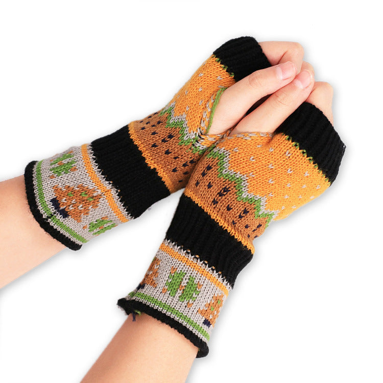 Christmas Tree Thick Wool Fingerless Knitted Gloves
