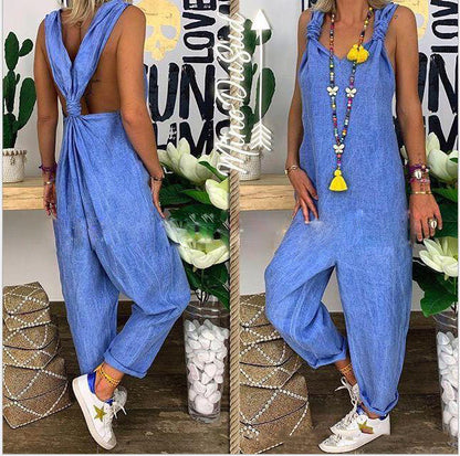 Loose Casual Women's Plus Size Linen Suspenders Pants