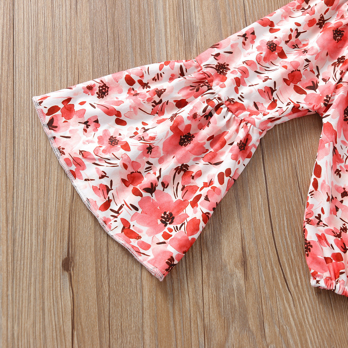 Girls Flared Sleeve Top Denim Trousers 2 Piece Set