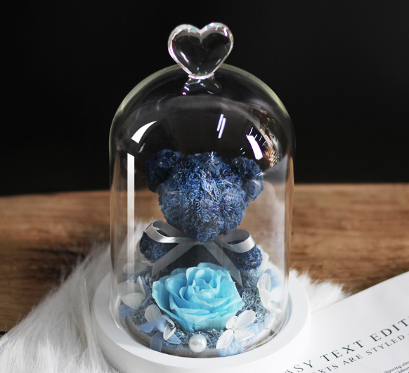 Preserved Flower Bear Glass Cover Gift Box