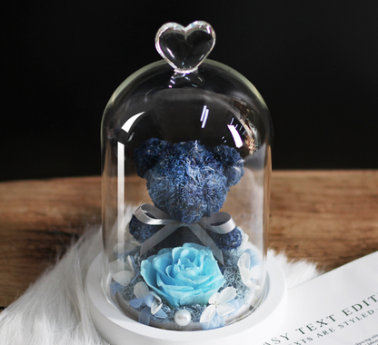 Preserved Flower Bear Glass Cover Gift Box