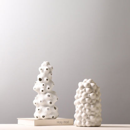 Decoration White Ceramic Vase Creative Personality Drum Bag Hollow Decoration Furnishings