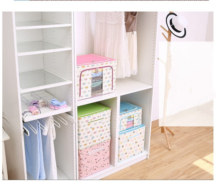 Steel Frame Storage Box Oxford Cloth Sorting Box Quilt Storage Box Folding Wardrobe Cloth Art Extra Large Storage Bag with Cover