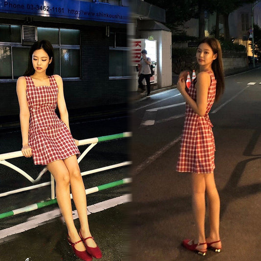 Jennie''s Sleeveless Retro Red Checked Dress