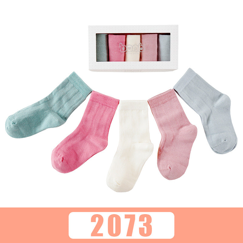 Five pairs of breathable cartoon baby socks in autumn and winter
