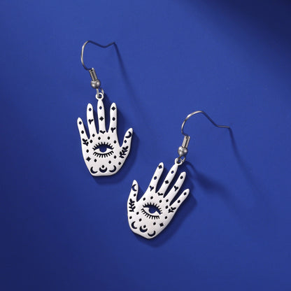 Retro Exaggerated Personalized Hip Hop Palm Hollow Eye Earrings