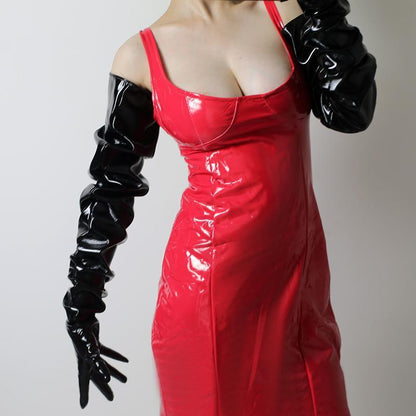 Patent Leather Super Long Gloves 90cm Large Sleeves Loose Oversleeves Bright Black Men's And Women's Same Cos
