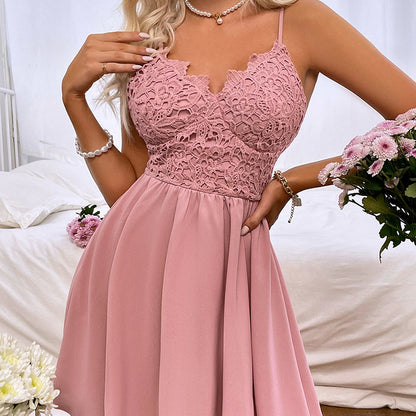 High Waist Lace Back Bow Sling Dress