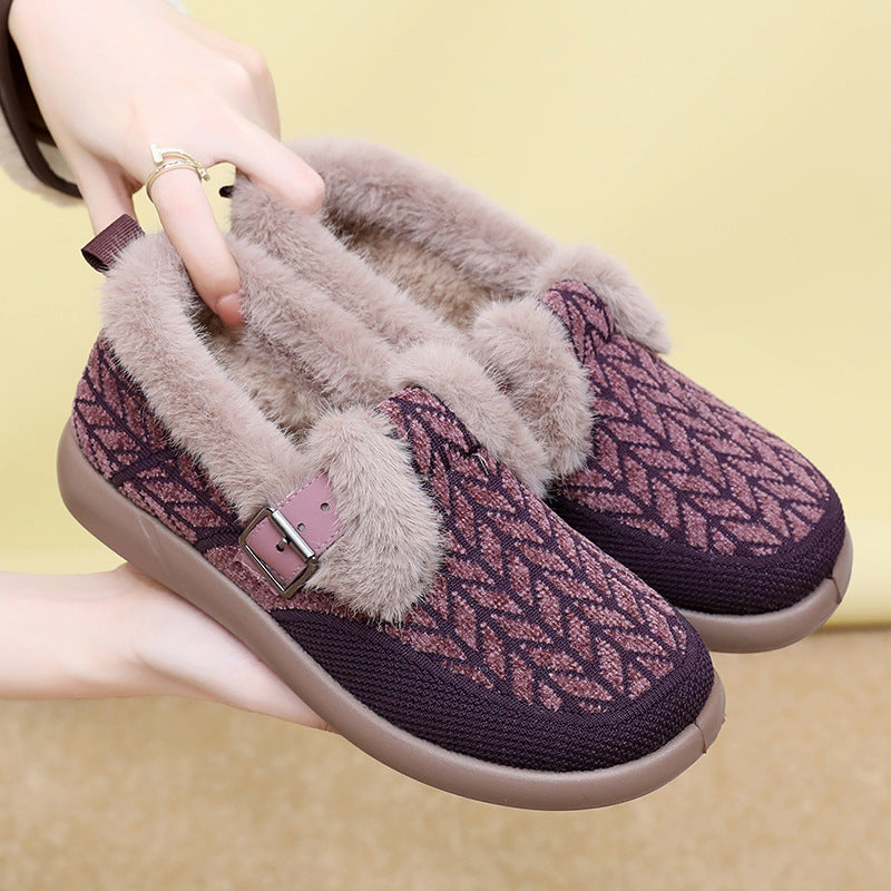 New Womens Fleece-lined Extra-thick Insulated Cotton Shoes