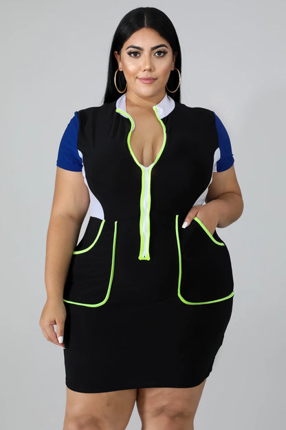 European And American Plus Size Women's Color Matching Dress