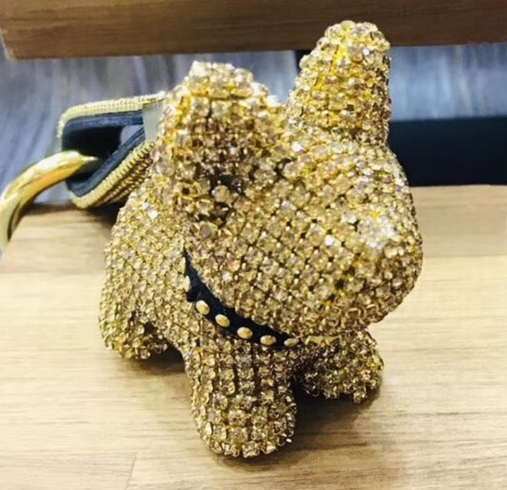 Diamond-encrusted dog key chain pendant