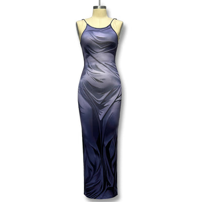 European And American Style Hot Girl Close-fitting Fashion Human Body Printing Slip Dress