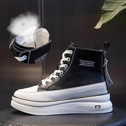 Women's All Match Leather Martin Boots Mid Tube Thick Sole