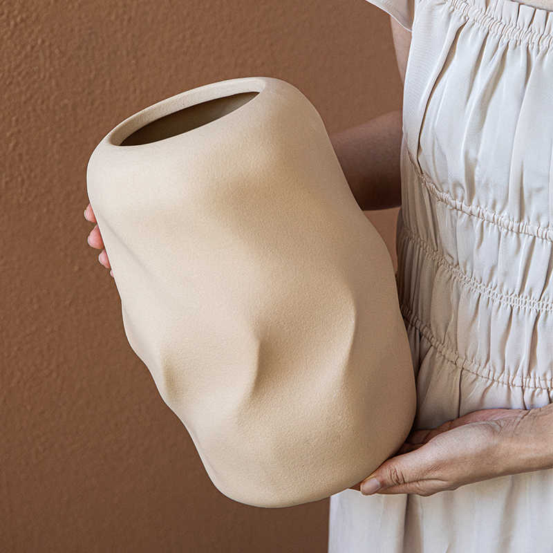 Frosted Ceramic Decoration Green Plant Dried Flower Vase Slightly Flaw