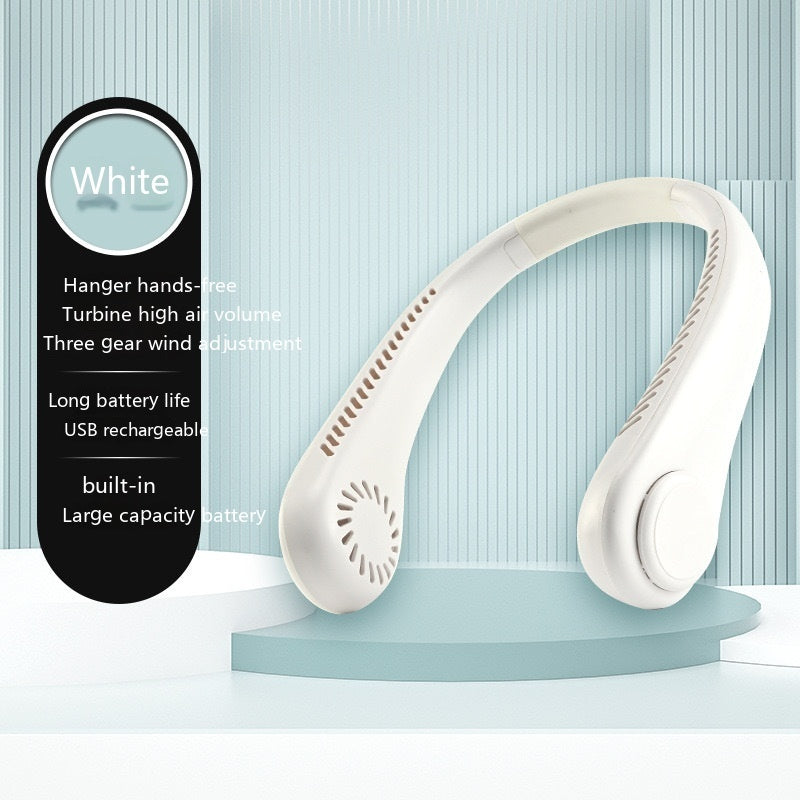Cartoon Digital Display Hanging Neck Fan Portable Lazy Silicone Blade-free Little Fan