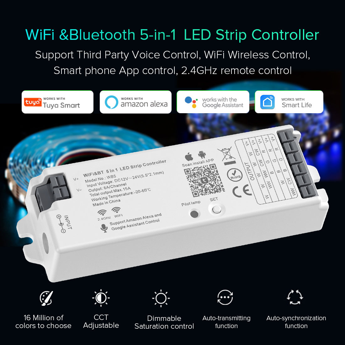 Wi-Fi Graffiti Controller 5-in-1 Tuya Controller APP For Mobile Phone Control