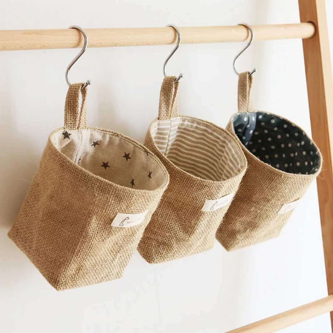 Wall-mounted Desktop Sundries Jute Storage Bag Bathroom S