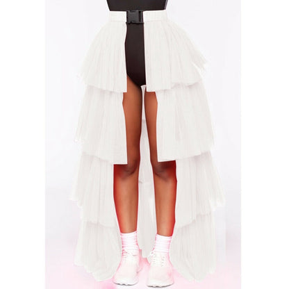 Mesh Stitching See-through Skirt Puffy Casual Umbrella Skirt