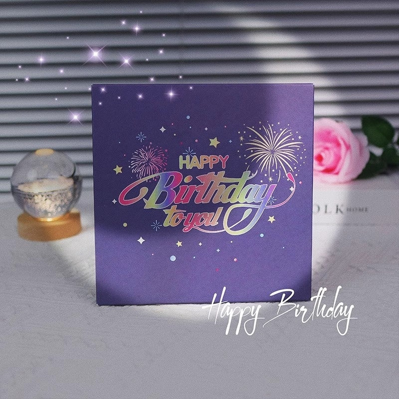 Ins Style Birthday Cake Music Light 3D Stereoscopic Greeting Cards High-end Creative Fireworks Display Effect Audio Card Cross-border