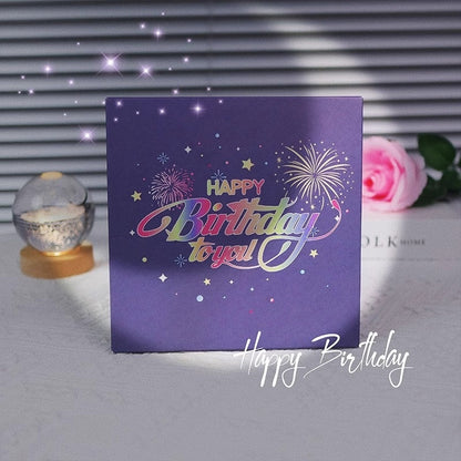Ins Style Birthday Cake Music Light 3D Stereoscopic Greeting Cards High-end Creative Fireworks Display Effect Audio Card Cross-border