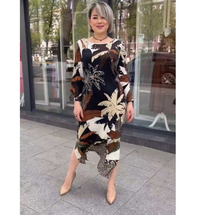 Commuter Round Neck Printed Plus Size Dress