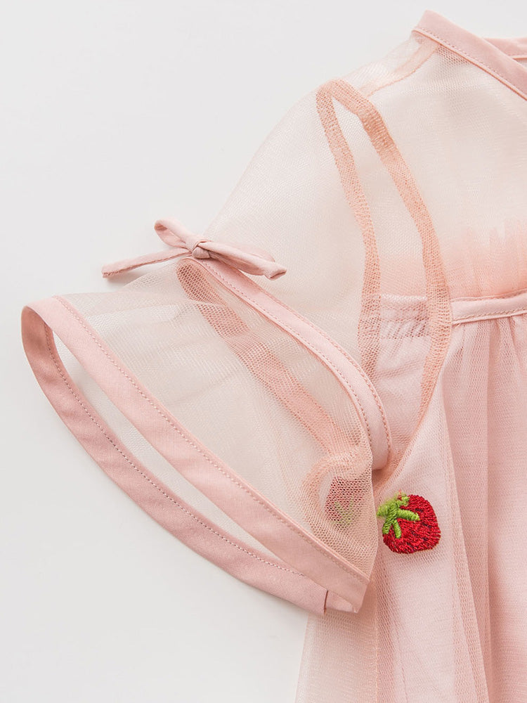 Orange Strawberry Embroidered Dream Gauze Skirt