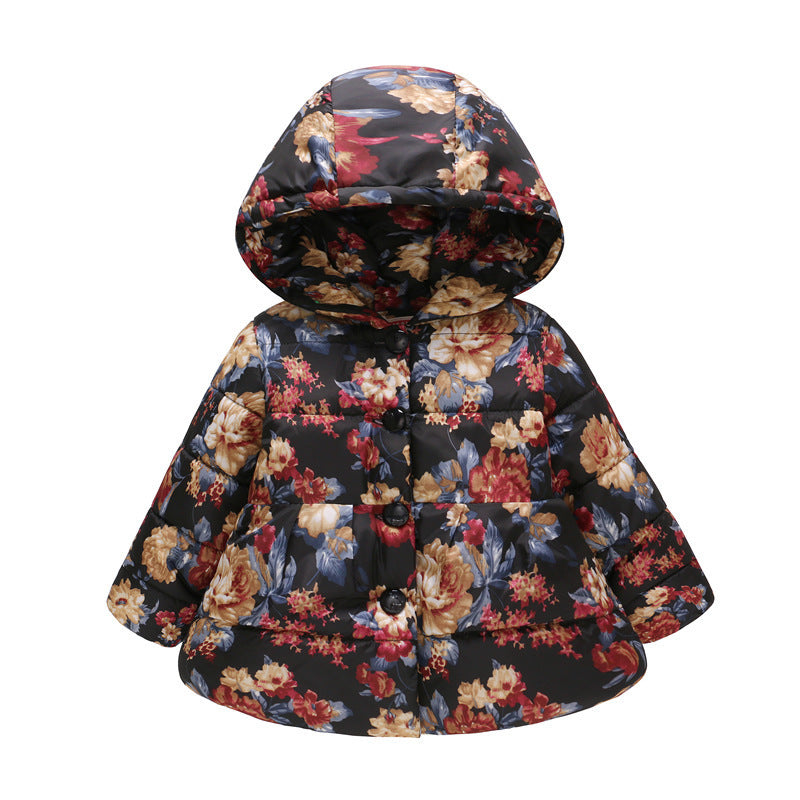 Girls' Hooded Fashion Printed Cotton-padded Jacket