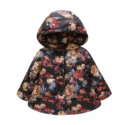 Girls' Hooded Fashion Printed Cotton-padded Jacket