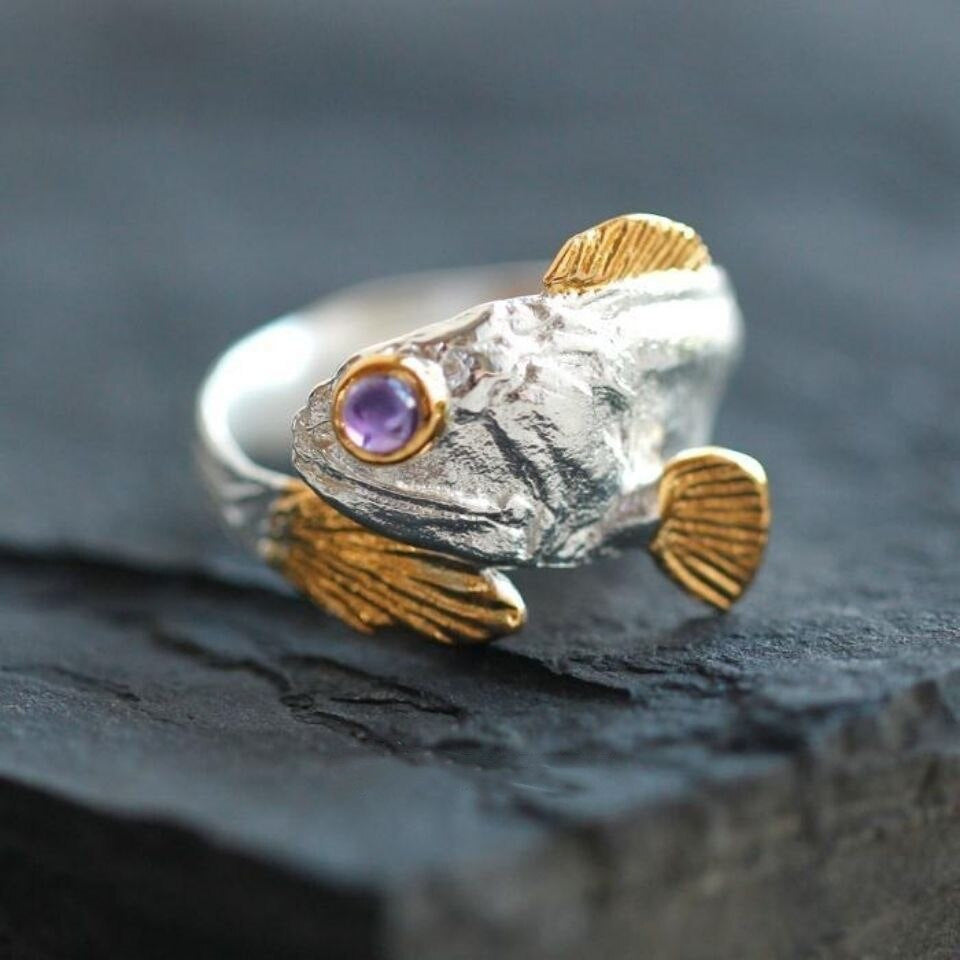 Alloy Two-color Goldfish Ring Opening Adjustable Animal Ring Jewelry