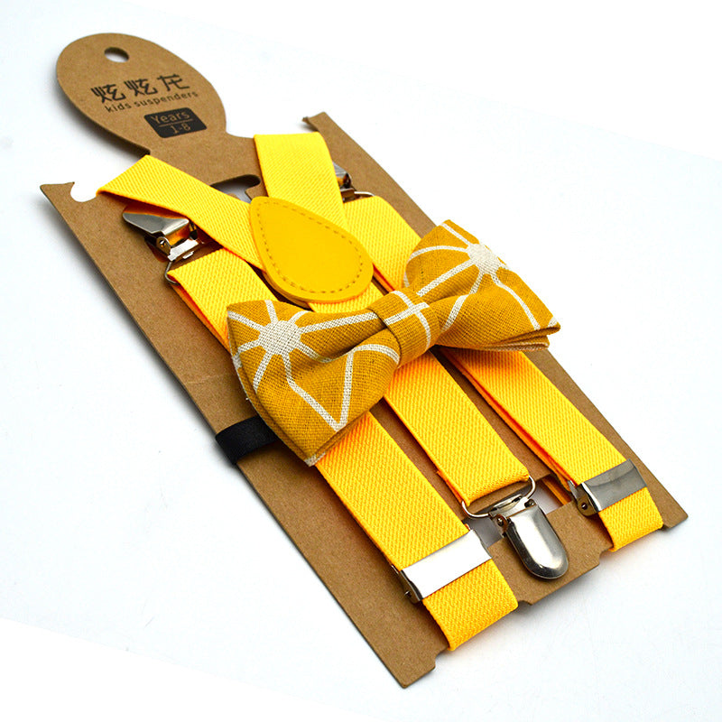 New Children's Suspender Printed Bow Tie Set