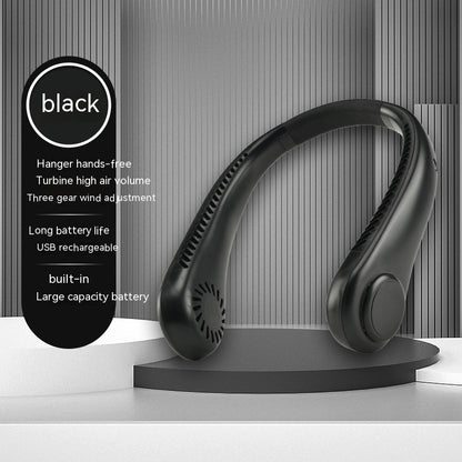 Cartoon Digital Display Hanging Neck Fan Portable Lazy Silicone Blade-free Little Fan