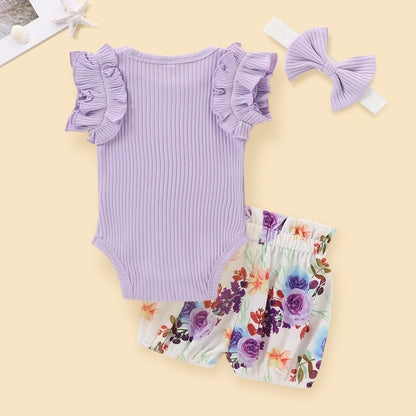 Children's Hanging Romper Floral Shorts Set