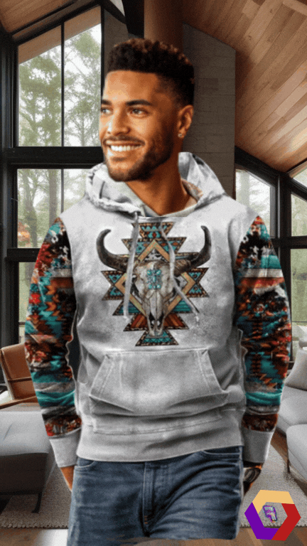 Native buffalo Printed winter Hoodie Men's fashion