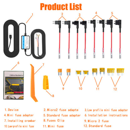 Car Step-down Wire Three-core Cable Stream Media Driving Recorder Power Cord