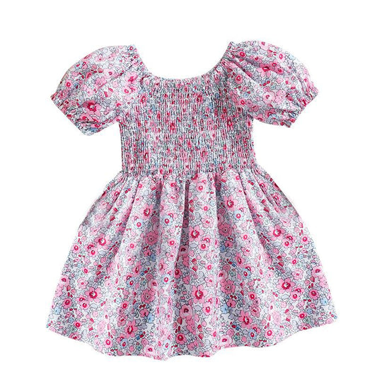Summer New Girls' Floral Puff Sleeve Dress