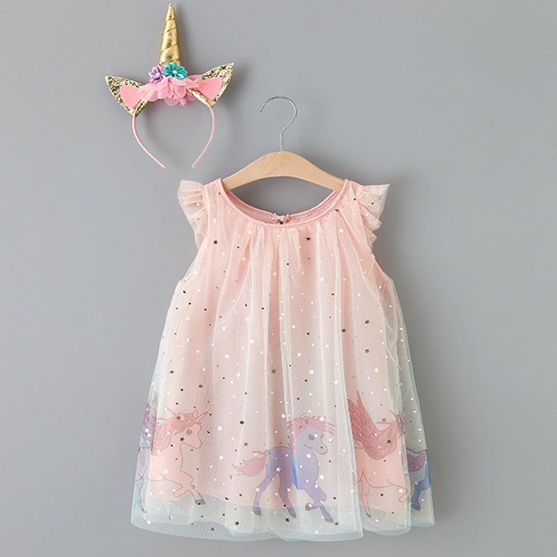 Summer Cute Princess Style Children's Dress With Embroidery Mesh