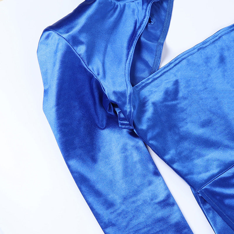 Padded One-Shoulder Sling Back Slit Long Dress