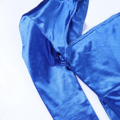 Padded One-Shoulder Sling Back Slit Long Dress