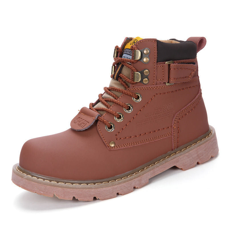 British Style Winter High-top Tooling Plus Velvet Korean Trendy Cowhide Rhubarb Boots