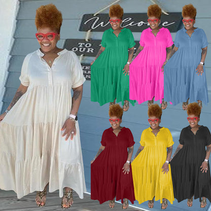 Plus Size Women's Fashion Casual Button Lapel Dress