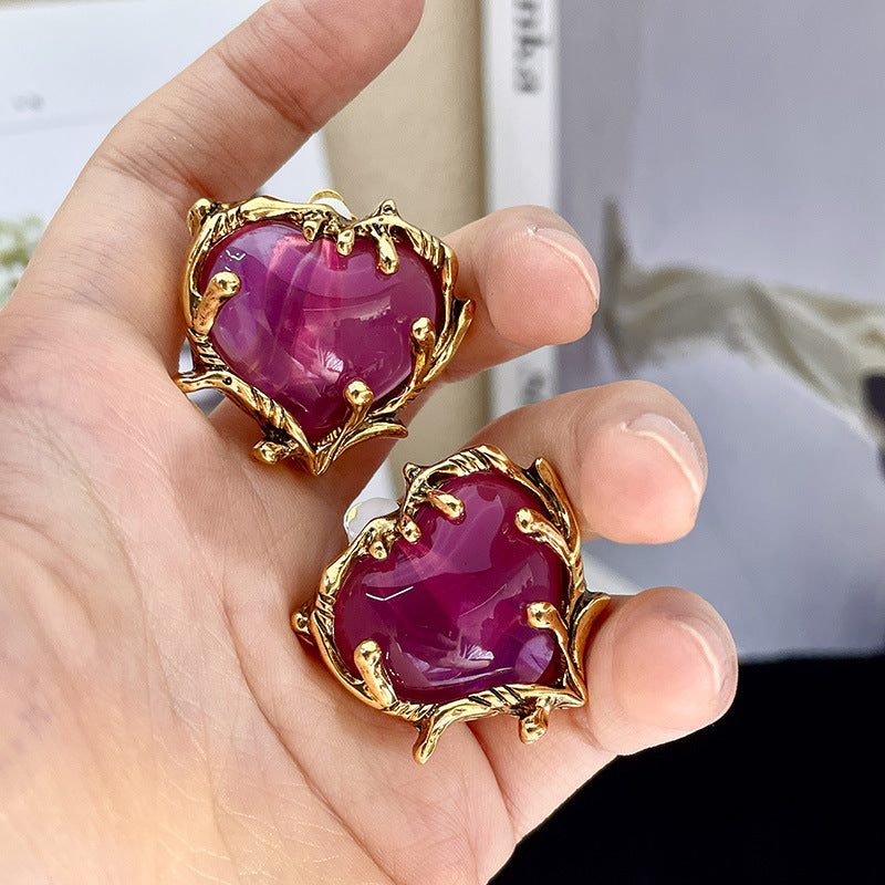 Retro Purple Heart-shaped Earrings Women