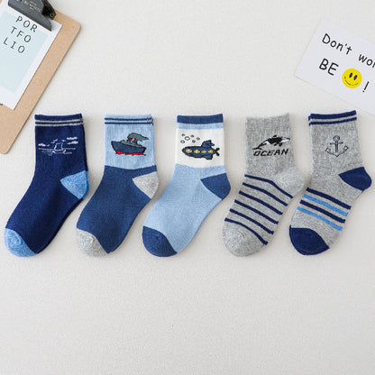 Spring And Autumn Cartoon Ship Boy Socks