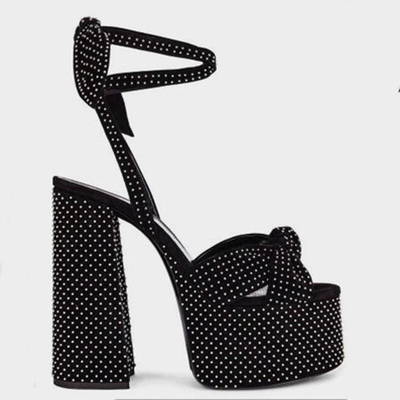 Colorblock Plus Size Catwalk Sandals Bow Love Chunky Heels