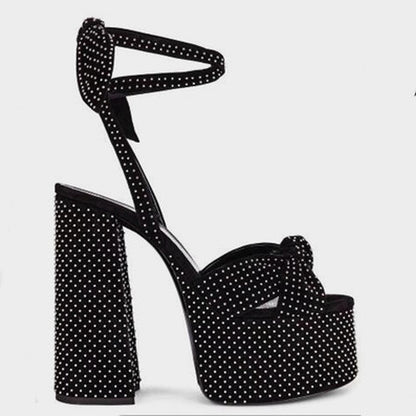 Colorblock Plus Size Catwalk Sandals Bow Love Chunky Heels