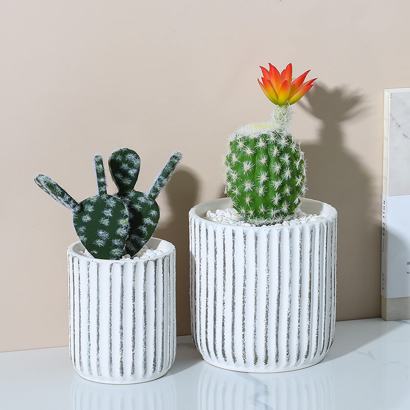 Ceramic Vase White Simple Striped Handicraft Decoration Home Living Room Desktop