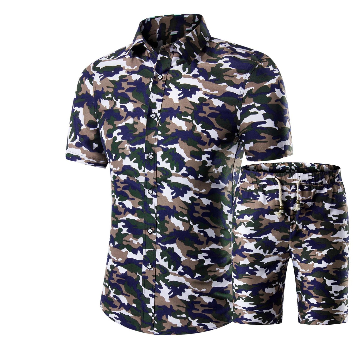 Summer New Products Men's Short-Sleeved Shirt Shorts Two-Piece Floral Shirt Set