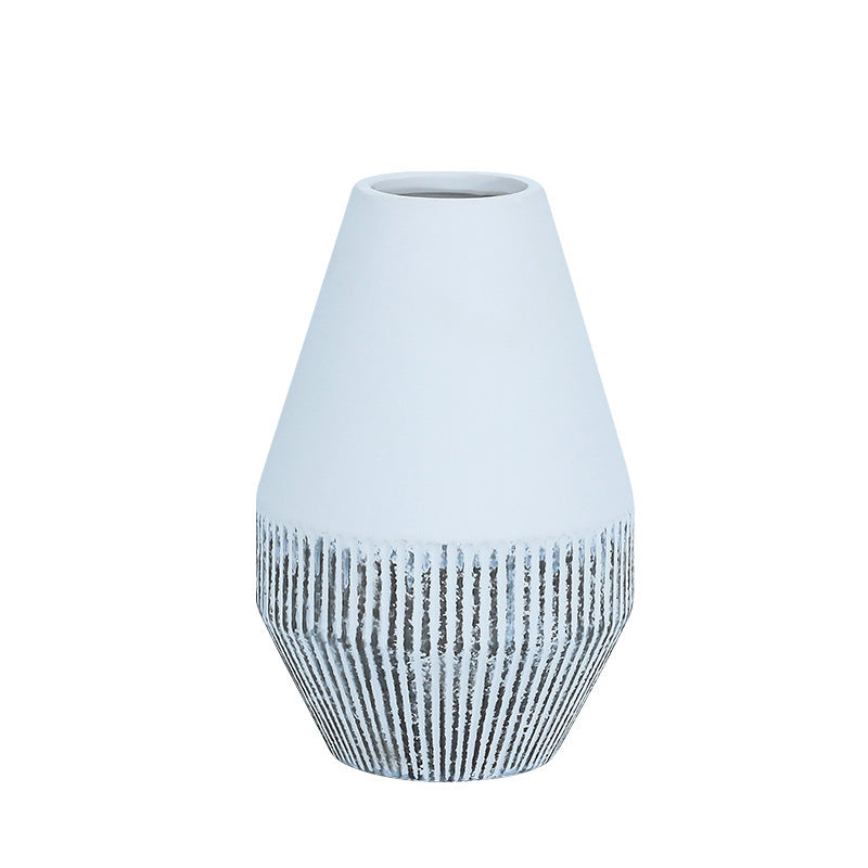 Ceramic Vase White Simple Striped Handicraft Decoration Home Living Room Desktop