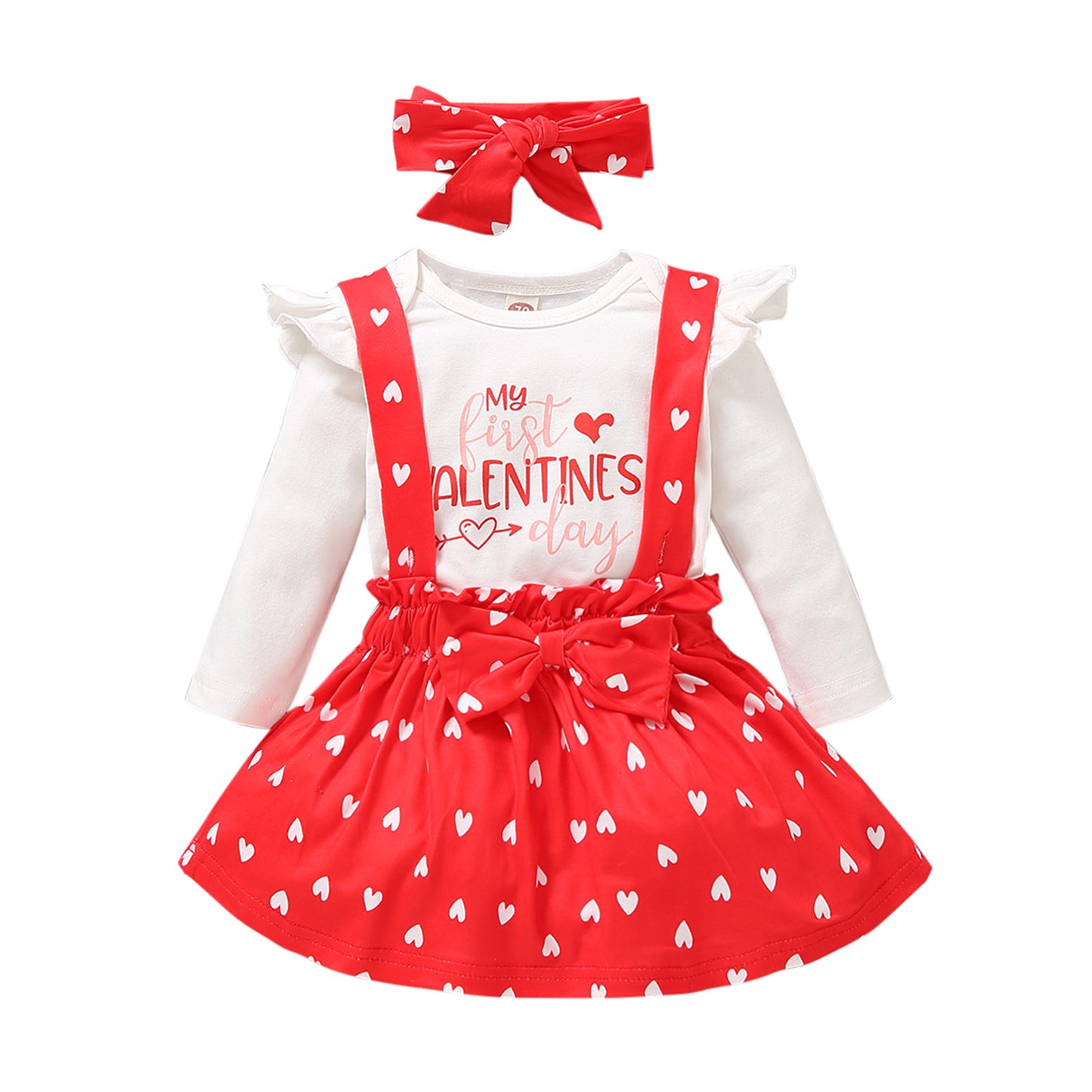 Children's Peach Heart Letter Printed Long-sleeved Three-piece Suit