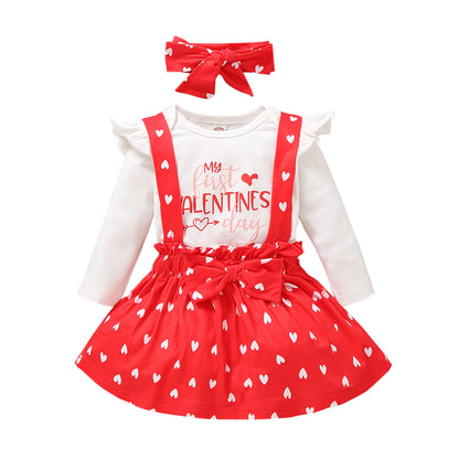 Children's Peach Heart Letter Printed Long-sleeved Three-piece Suit