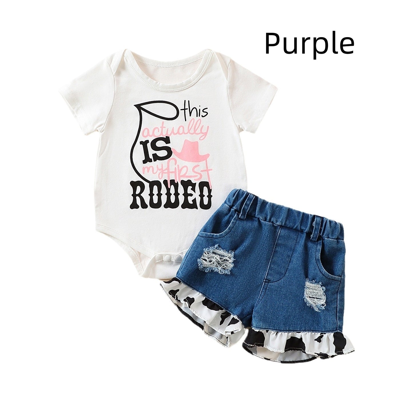 Girls' Summer Casual Suit Short Sleeved Kazakhstan Denim Shorts Two-piece Set